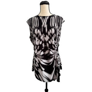 Alfani Women’s Asymmetrical Sleeveless Black & White Stretch Tunic Top Blouse XL